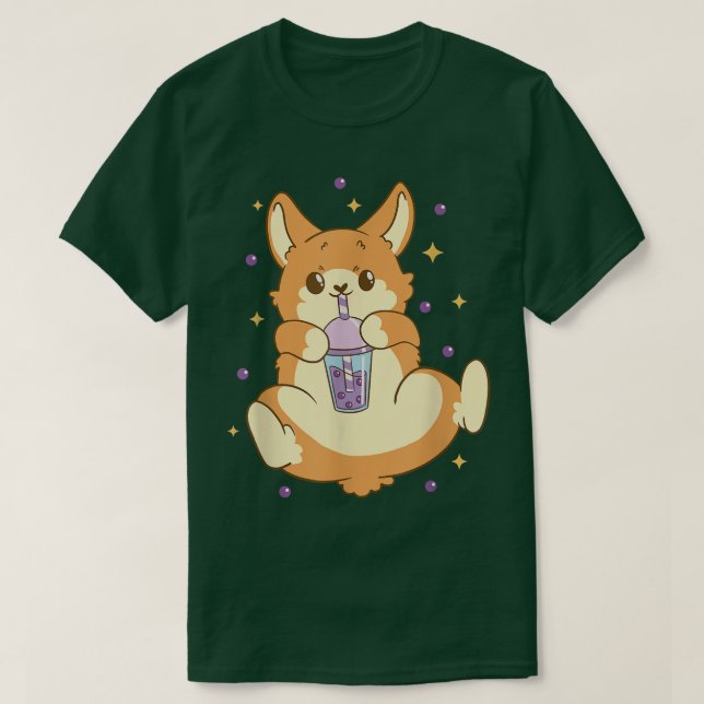 Cute Funny Fox Drinking Boba Tea Bubbles Anime  T Shirt (Design framsida)