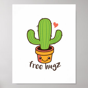 Cute Funny FREE HUGS Hugz Cacti Cactus Prickly Poster