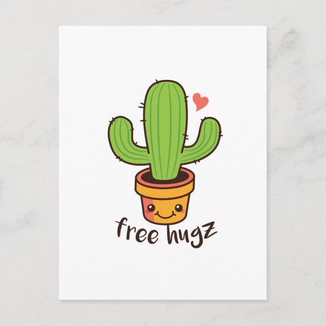 Cute Funny FREE HUGS Hugz Cacti Cactus Prickly Vykort (Framsida)