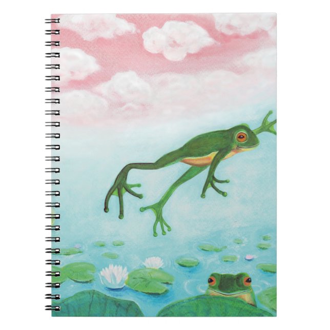Cute Funny Frog Jumps in i dammen Anteckningsbok (Framsidan)