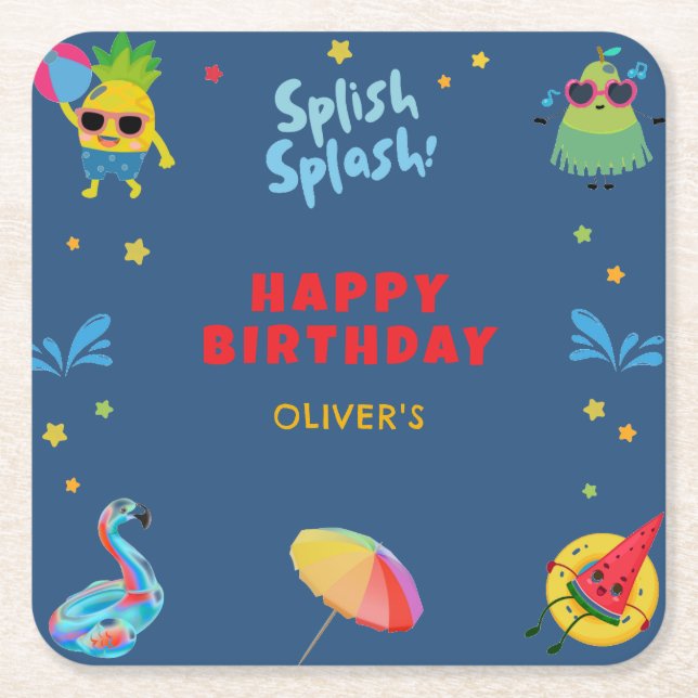 Cute Funny Fruits Sommar Bassäng Födelsedagsfest Underlägg Papper Kvadrat (Framsidan)
