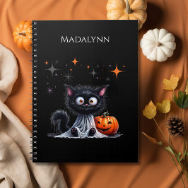 Cute Funny Ghost Black Kitten Halloween Anteckningsbok