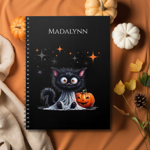 Cute Funny Ghost Black Kitten Halloween Anteckningsbok
