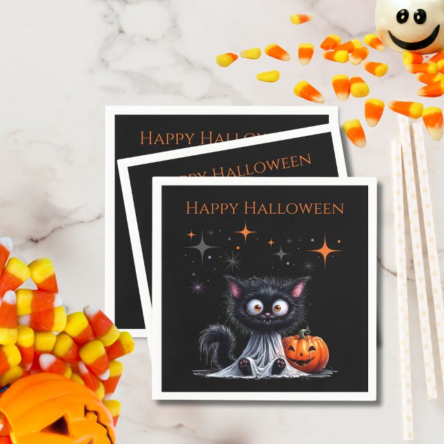 Cute Funny Ghost Black Kitten Halloween Pappersservett (Skapare uppladdad)