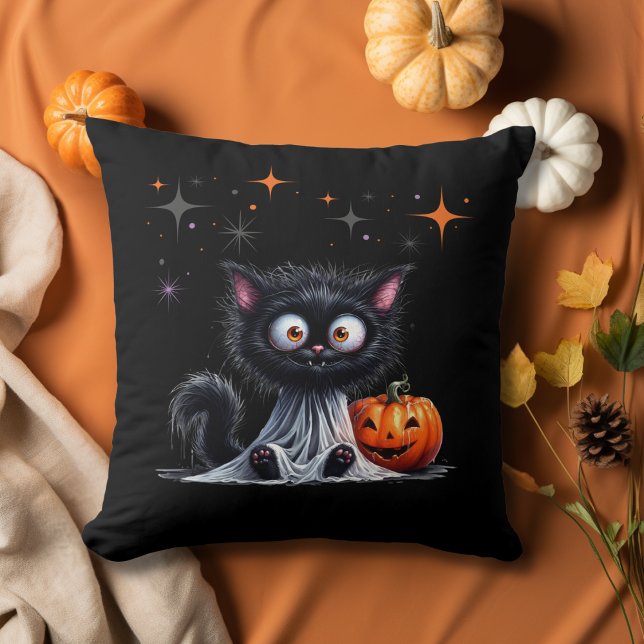 Cute Funny Ghost Kitten Halloween Bus eller godis Kudde (Skapare uppladdad)