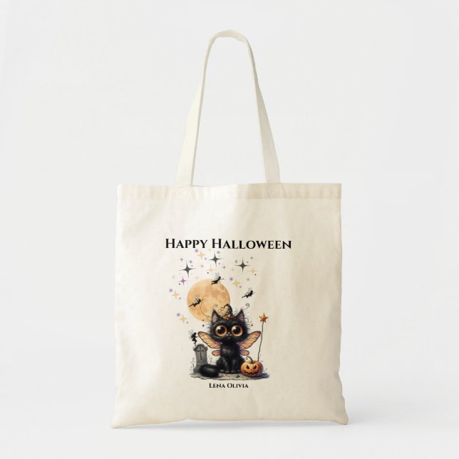 Cute Funny Ghost Kitten Halloween Bus eller godis Tygkasse (Framsidan)