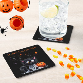 Cute Funny Ghost Kitten Halloween Bus eller godis Underlägg Papper Kvadrat