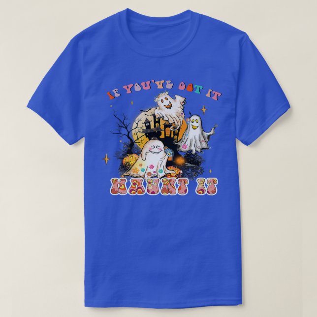 Cute Funny Ghost Pumpkin Haunted House Halloween T Shirt (Design framsida)