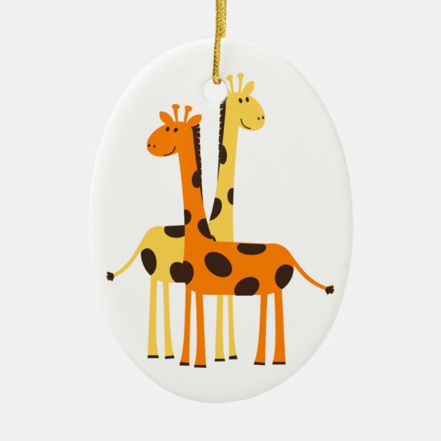 Cute Funny Giraffe Pair Julgransprydnad Keramik (Framsidan)