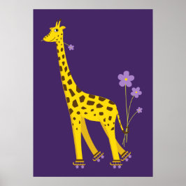 Cute Funny Giraffe Roller Skating Kids Poster