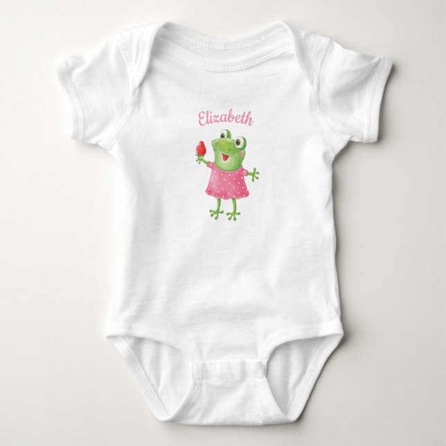 Cute Funny Girl Frog Rosa Girl Baby Bodykostym T Shirt (Framsida)