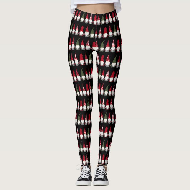 Cute Funny Gnomes Mönster jul Leggings (Framsida)