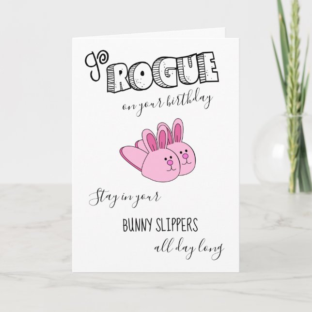 Cute Funny Go Rogue Rosa Bunny Tofflor Birthday Kort (Framsida)
