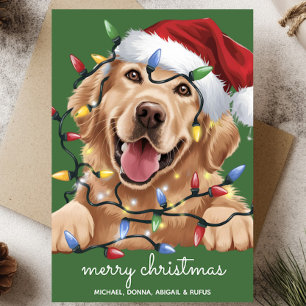 Cute Funny Golden Retriever Santa Hat Julkort