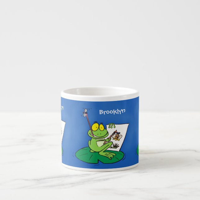 Cute funny green frog cartoon illustration espressomugg (Framsidan)