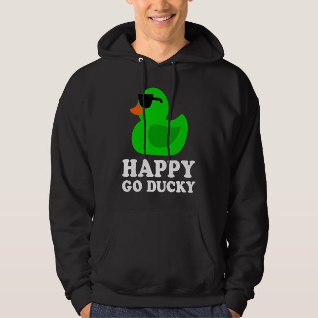 Cute Funny Green Rubber Duck Lover Sunglasses Luck Hoodie (Framsida)