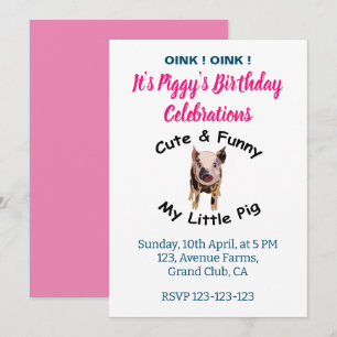 Cute Funny Gris, Birthday Farm Animal Party Inbjudningar