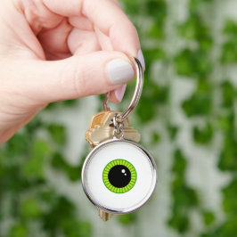 Cute Funny Grönt Eyeball Rund Silverfärgad Nyckelring