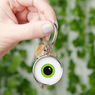 Cute Funny Grönt Eyeball Rund Silverfärgad Nyckelring
