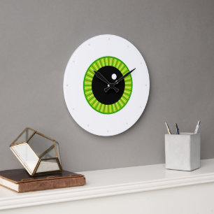 Cute Funny Grönt Eyeball Stor Klocka
