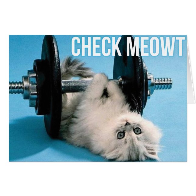 Cute Funny Gym Cat - Check Meowt Hälsningskort (Framsidan Horizontal)