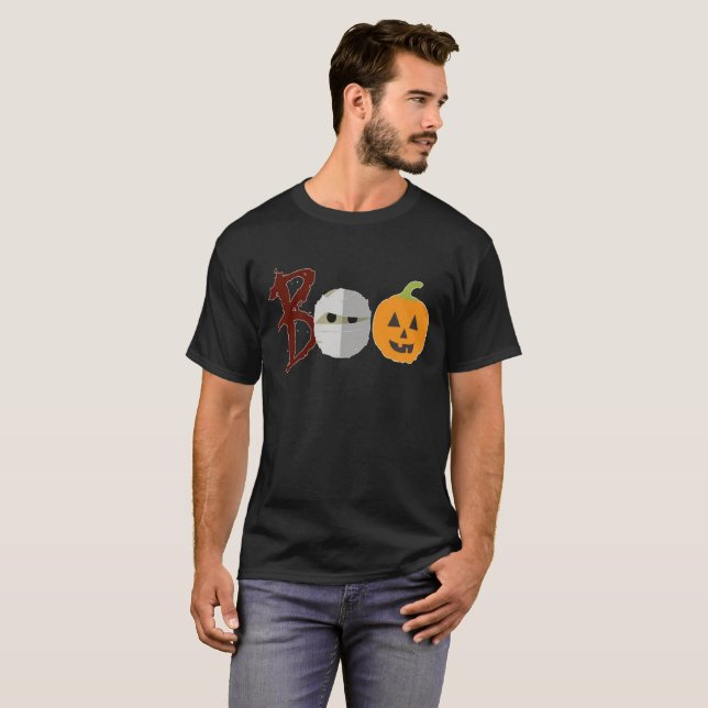 Cute Funny Halloween Boo Mummy Pumpkin T Shirt (Hel framsida)