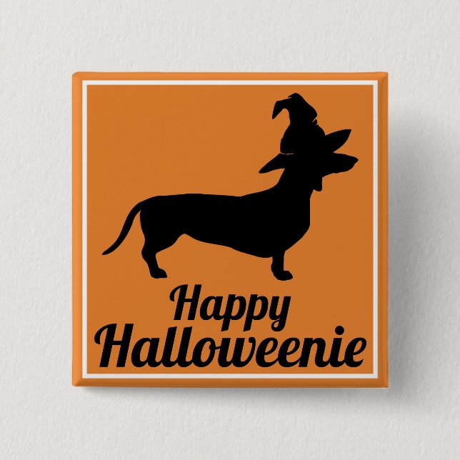 Cute Funny Halloween Dachshund & Witch Hat Knapp (Framsida)