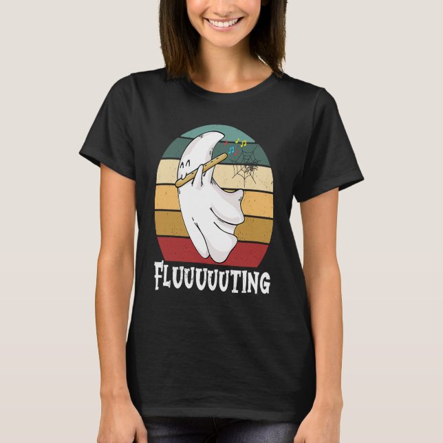 Cute & Funny Halloween Ghost Flute & Fluting  2 T Shirt (Framsida)