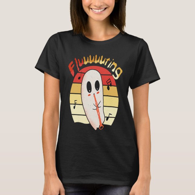Cute & Funny Halloween Ghost Flute & Fluting  4 T Shirt (Framsida)