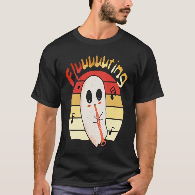 Cute & Funny Halloween Ghost Flute & Fluting  4 T Shirt (Framsida)