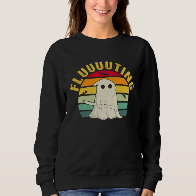 Cute & Funny Halloween Ghost Flute & Fluting T Shirt (Framsida)