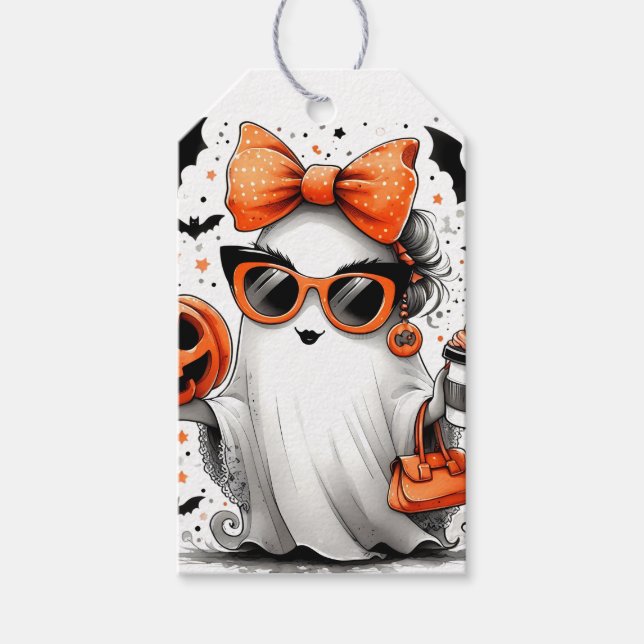 Cute Funny Halloween Ghost Presentetikett (Framsidan)
