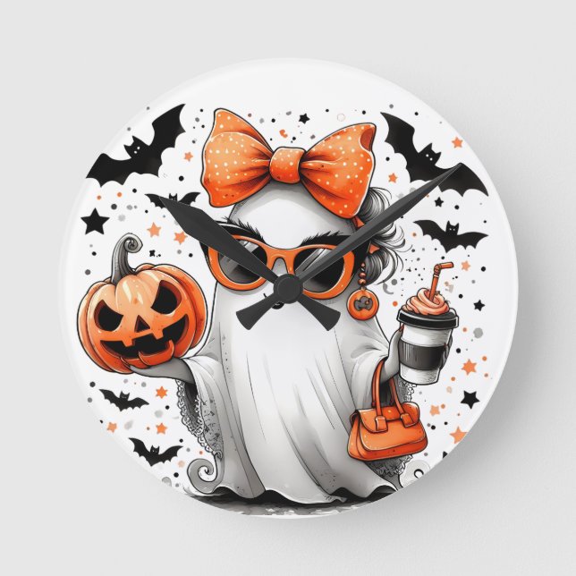Cute Funny Halloween Ghost Rund Klocka (Framsida)