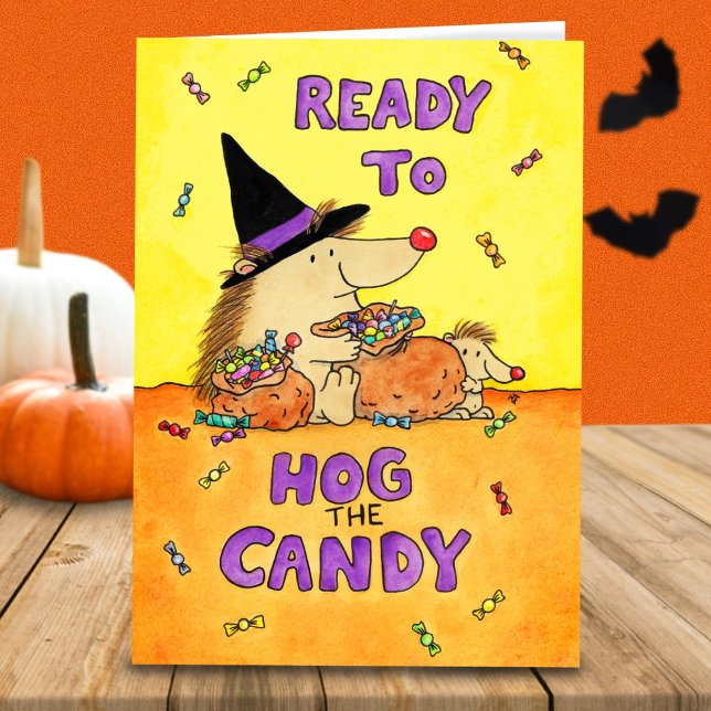Cute Funny Halloween Hedgehog Card – Hand-Drawn  Kort (Skapare uppladdad)