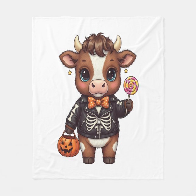 Cute Funny Halloween Highland Cow Fleecefilt (Framsidan)