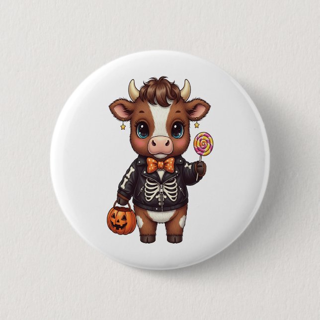 Cute Funny Halloween Highland Cow Knapp (Framsida)