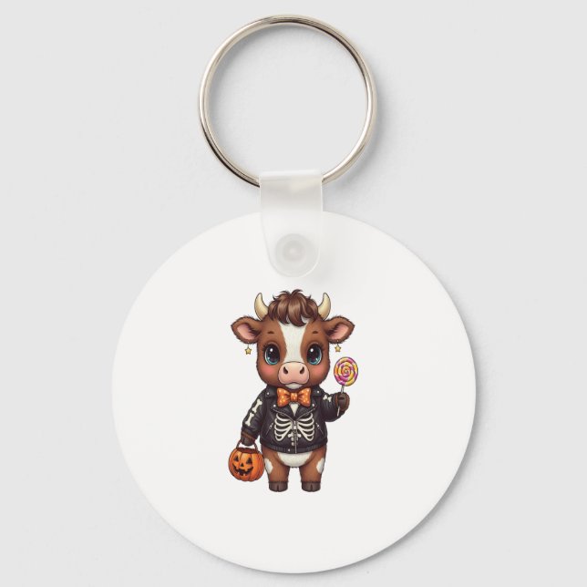 Cute Funny Halloween Highland Cow Nyckelring (Framsida)