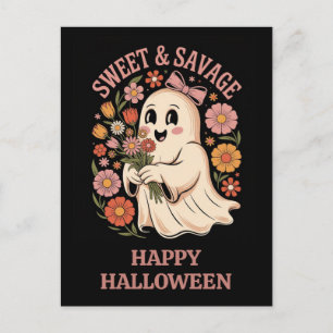 Cute Funny Halloween Sweet Savage Blommigt Ghost Vykort