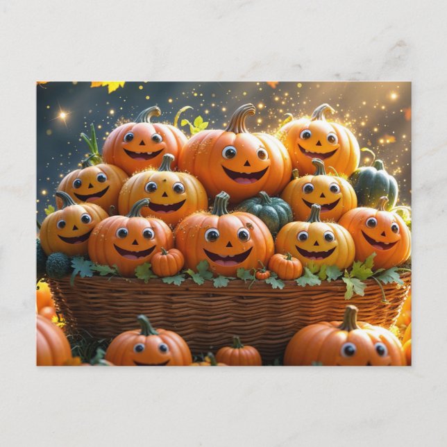 Cute Funny Halloween Thanksgiving Pumpkins Vykort (Framsida)