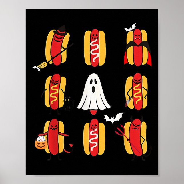 Cute Funny Halloweiners Hett Hund Spöken Halloween Poster (Framsidan)