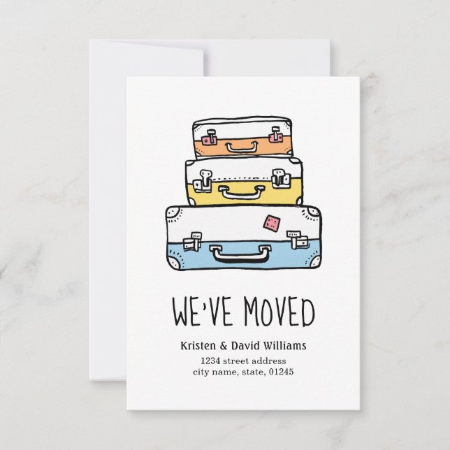 Cute Funny Hand plockade Suitcase Vi har flyttat F Meddelande (Framsida)