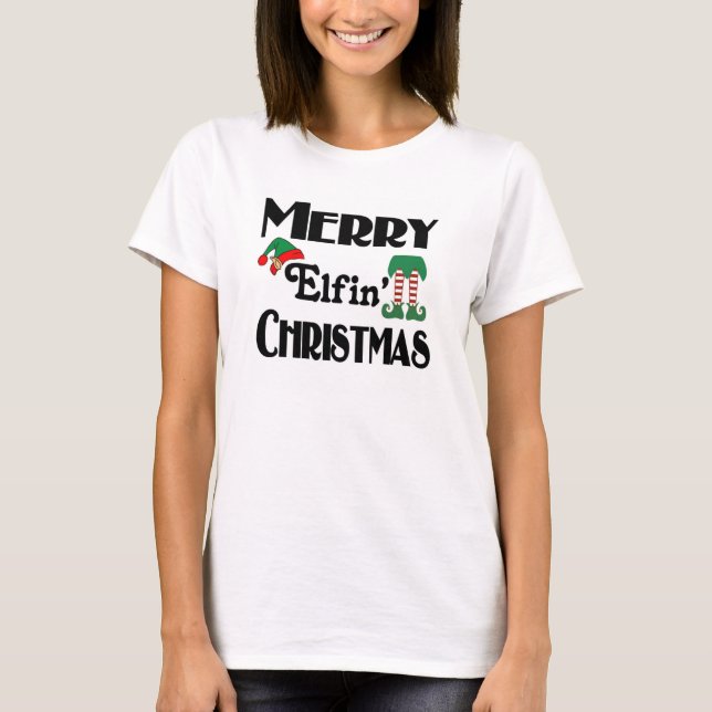 Cute Funny Helgdag Merry Elfins jul T Shirt (Framsida)