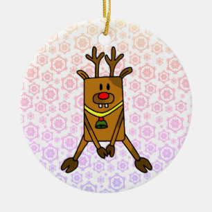 Cute Funny Hjort med Snöflingor Julgransprydnad Keramik