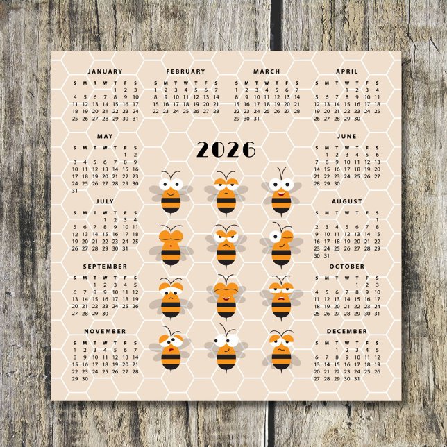 Cute Funny Honey Bee Honeycomb Calendar 2026 (Skapare uppladdad)