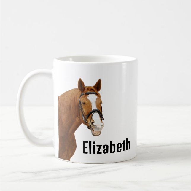 Cute Funny Horse Personalized Name Kaffemugg (Vänster)