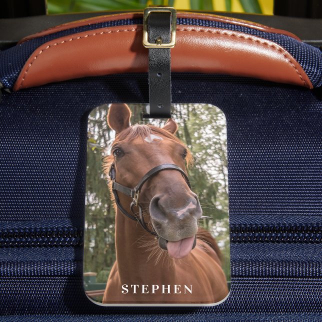 Cute Funny Horse Photograph Bagagebricka (Framsida Insitu 2)