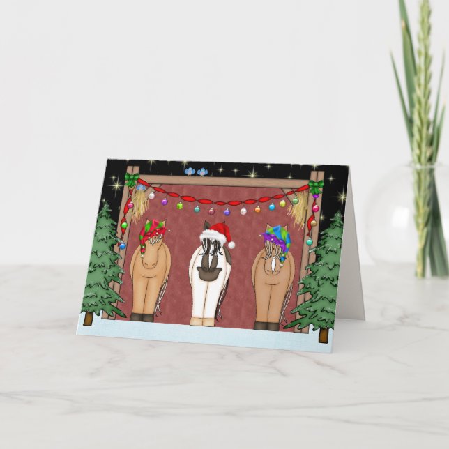 Cute Funny Horses Helgdag Helgkort (Framsida)