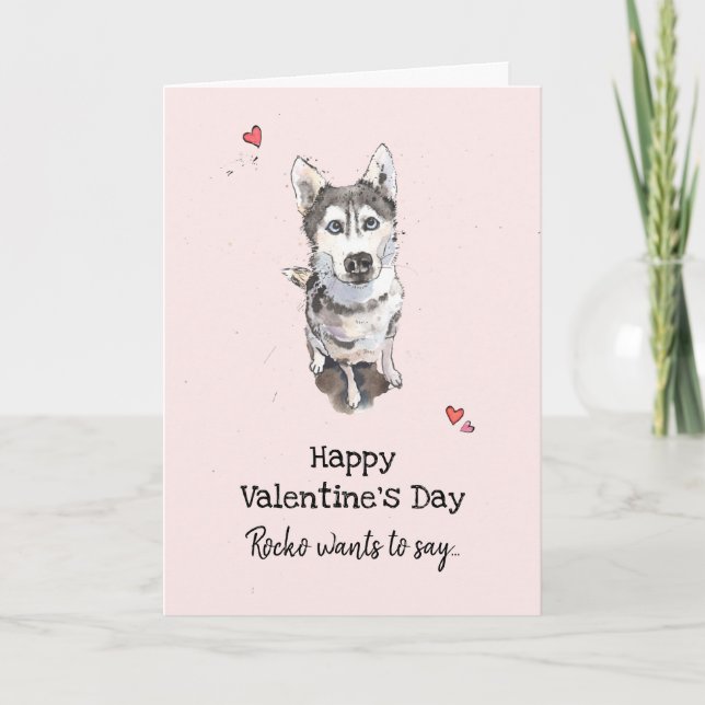 Cute & Funny Husky Valentine Day Hälsning Card Kort (Framsida)