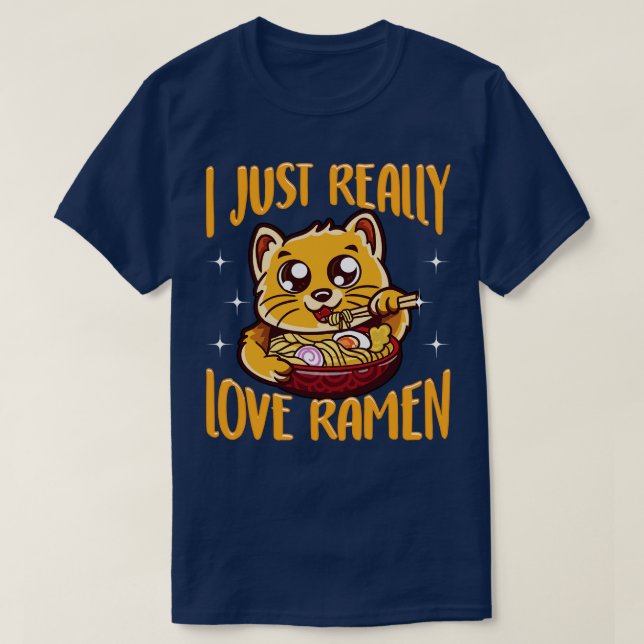 Cute Funny Jag bara Verkligen Ramen Cat T Shirt (Design framsida)