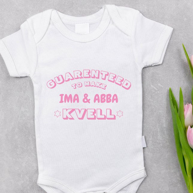 Cute Funny Jewish Ima & Abba (eller andra namn) Ro T Shirt (This pink Jewish baby girl bodysuit is guaranteed to make Bubbe and Zaydee kvell with pride! Oy vey!)